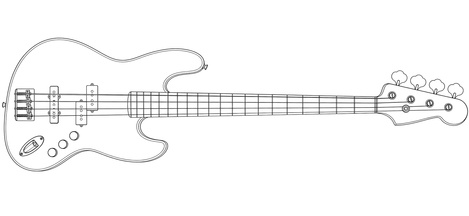 Technical line drawing of Fender Aerodyne Jazz Bass