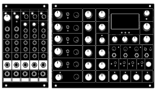 Technical line drawing of ADDAC112 VC Looper & Granular Processor Eurorack module set