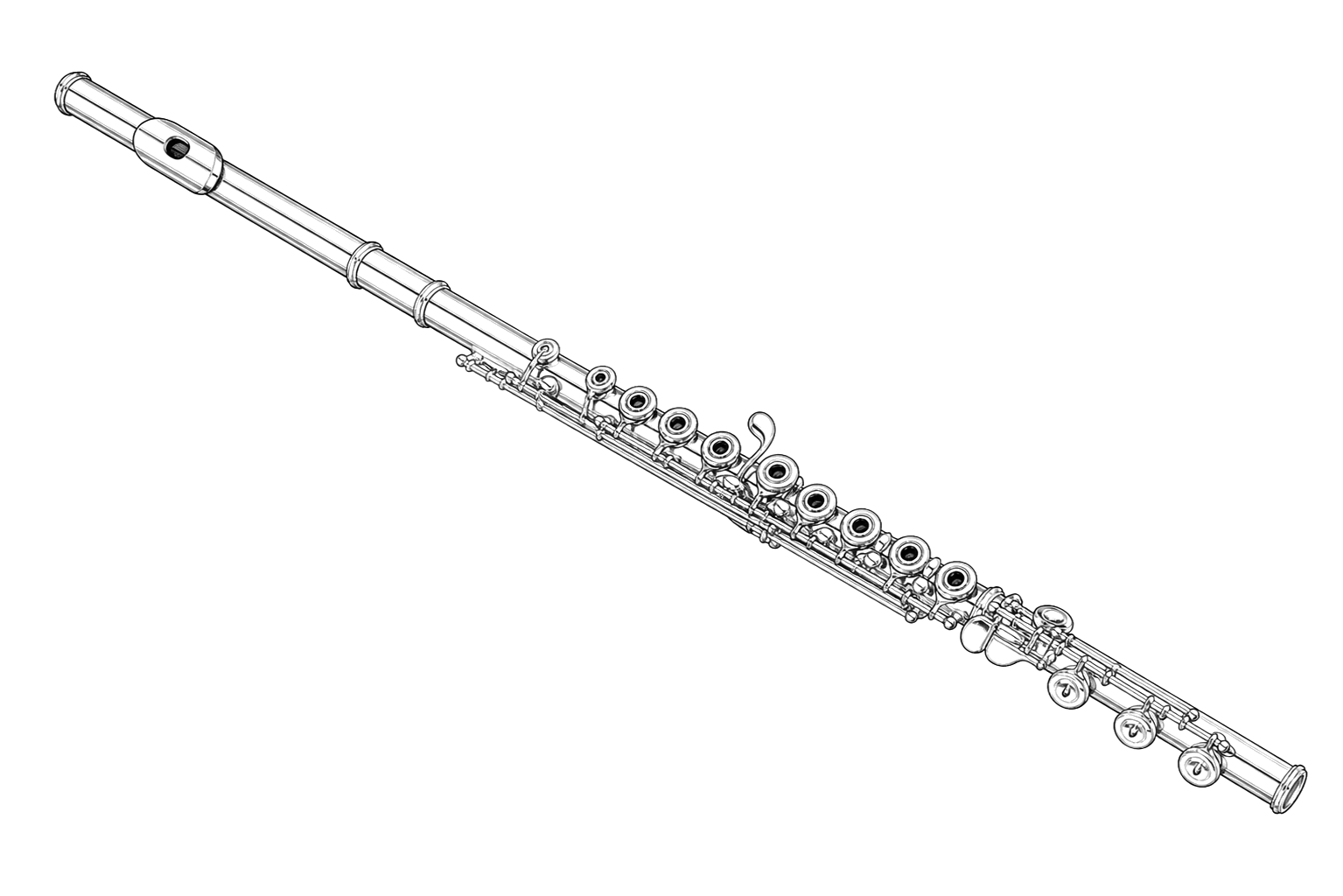 Technical line drawing of Brannen Soldered Tonehole Brögger Flute