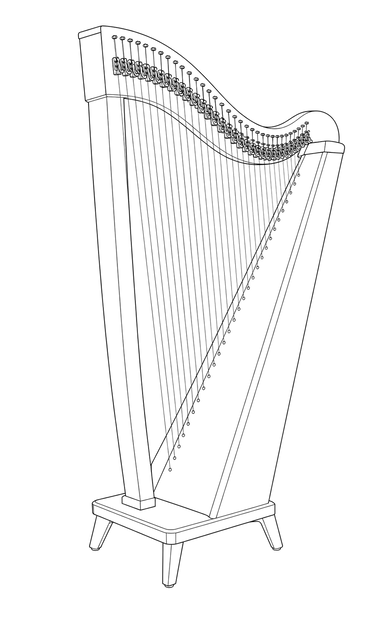 Technical line drawing of Dusty Strings Allegro and Crescendo Family