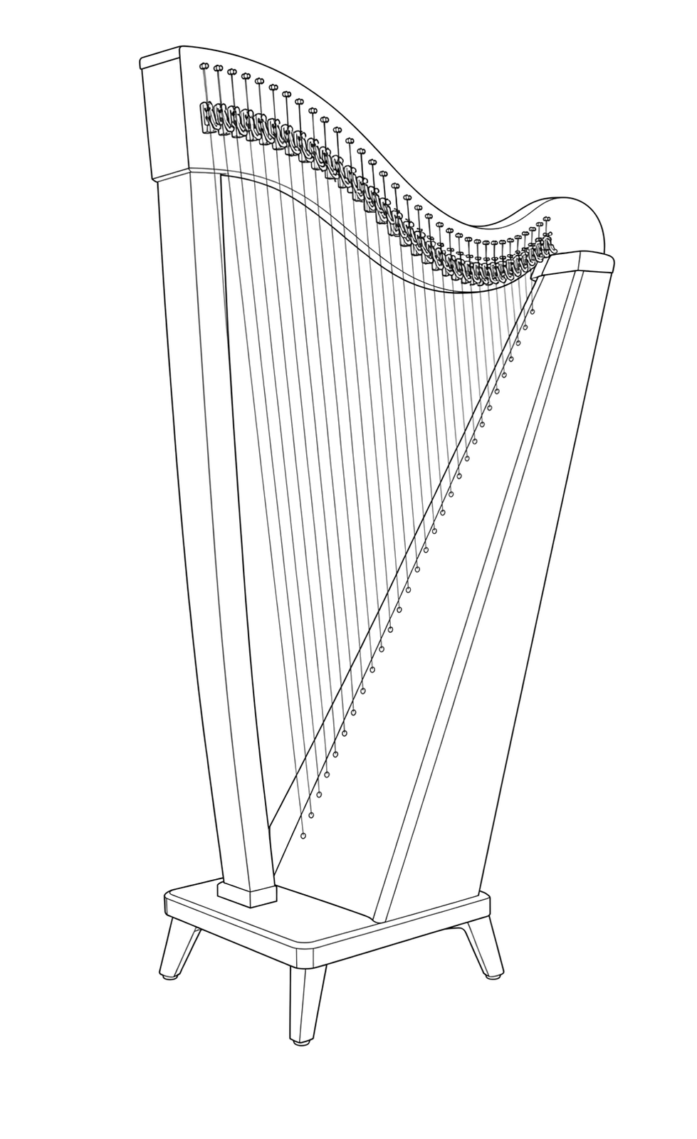 Technical line drawing of Dusty Strings Allegro and Crescendo Family
