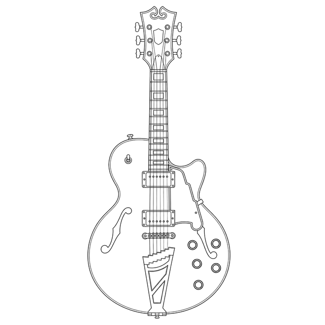 Technical line drawing of D'Angelico Excel SS