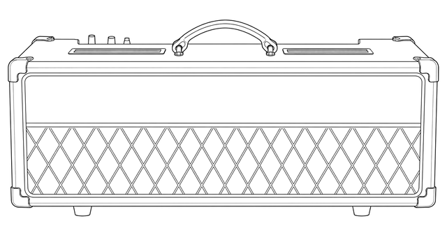 Technical line drawing of Vox AC15 Custom Head