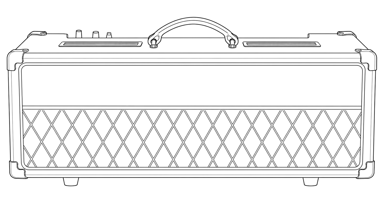 Technical line drawing of Vox AC15 Custom Head
