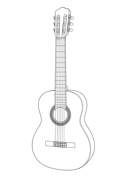 Technical line drawing of Hora Laura Classical Guitar