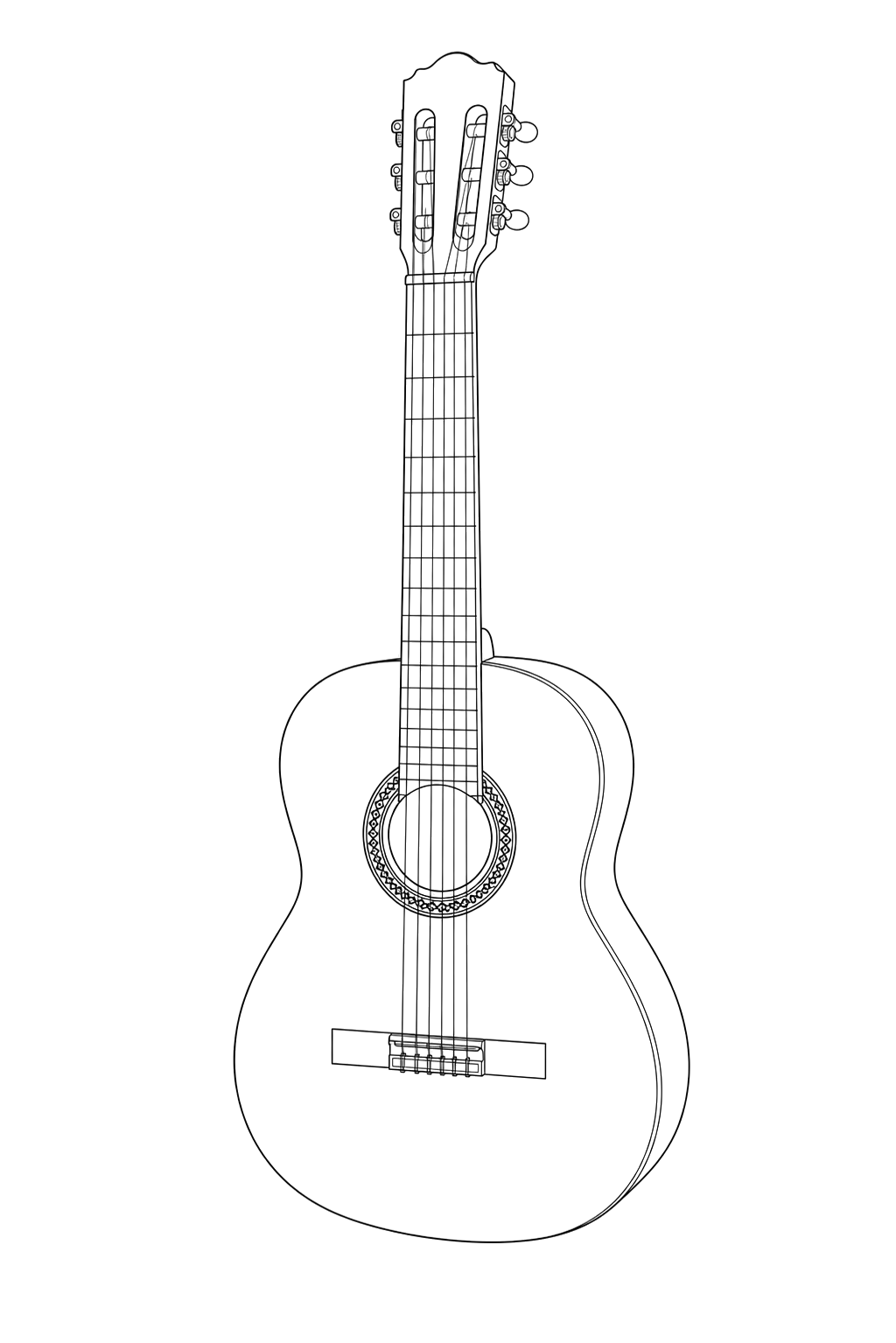 Technical line drawing of Hora Laura Classical Guitar