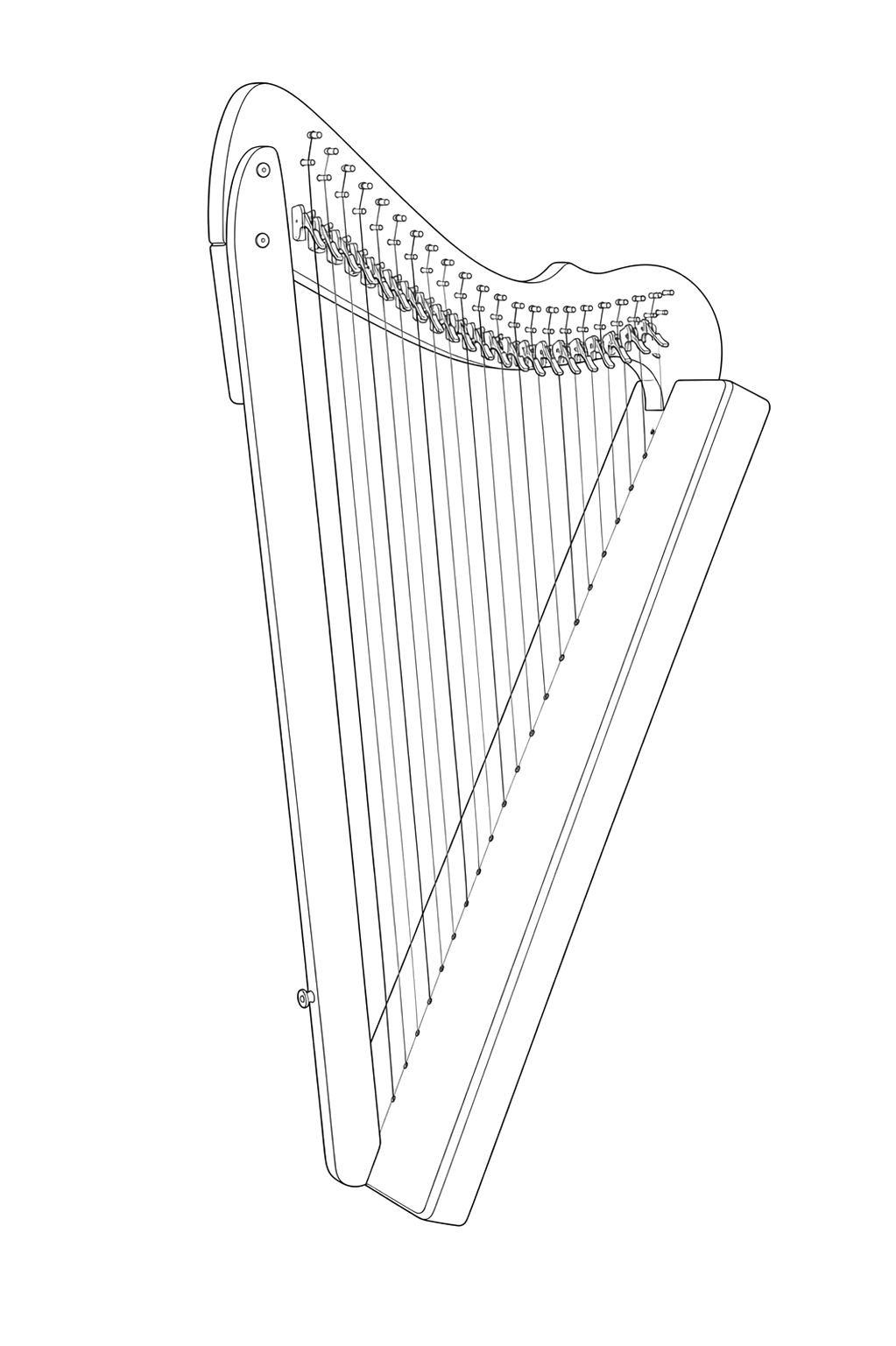 Technical line drawing of Harpsicle Harps