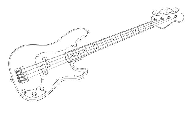 Technical line drawing of Fender Precision Bass