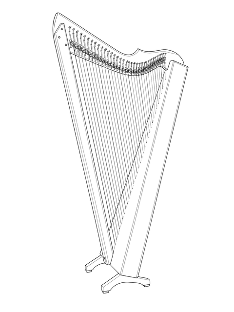 Technical line drawing of Brilliant Harpsicle Harp