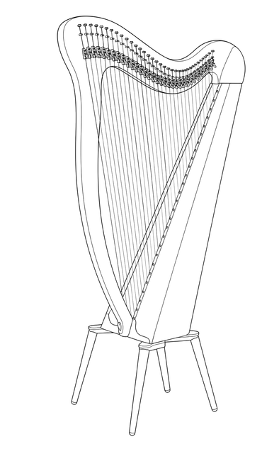 Technical line drawing of Pilgrim Clarsach