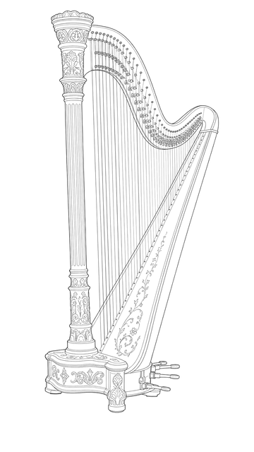 Technical line drawing of Lyon & Healy Style 17 Natural
