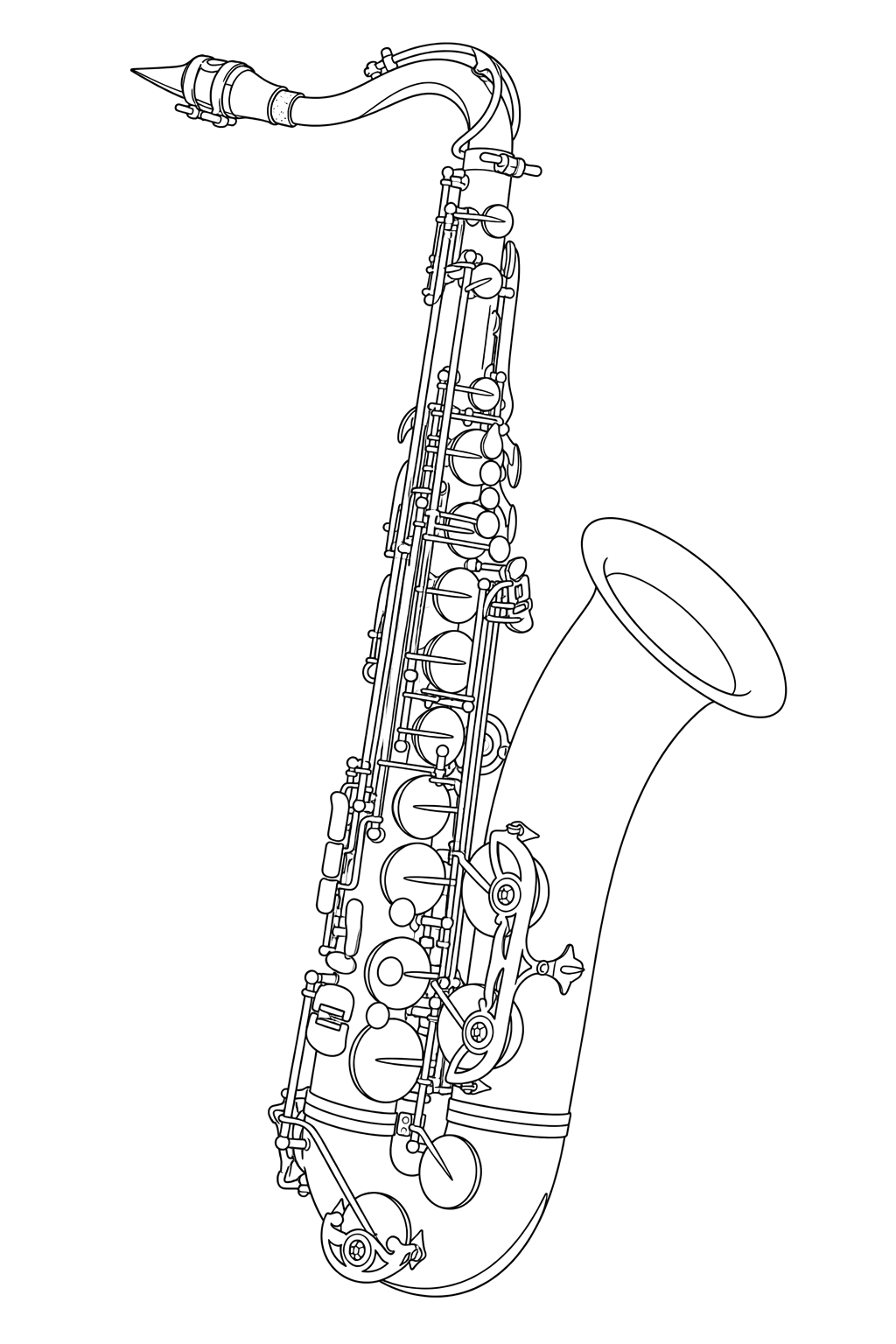 Technical line drawing of Selmer Mark VI Tenor Saxophone