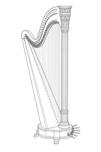Technical line drawing of Erard Grecian Harp