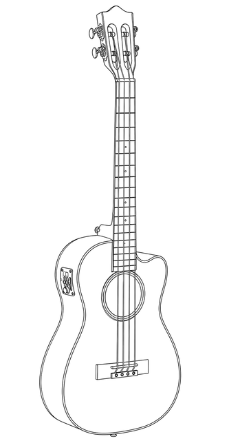 Technical line drawing of Lanikai Quilted Maple Baritone A/E