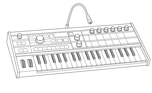Technical line drawing of microKORG