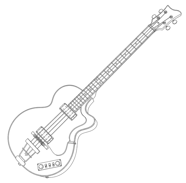 Technical line drawing of Höfner 500/2 Club Bass