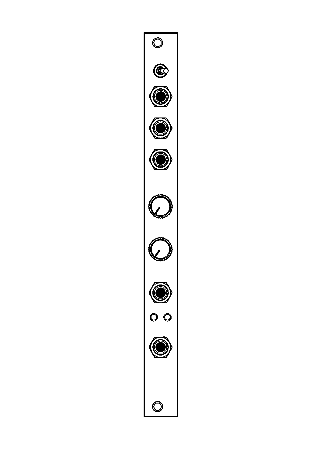 Technical line drawing of 2hp LFO Eurorack module