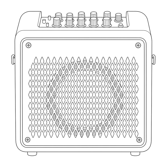 Technical line drawing of Vox MINI GO 10