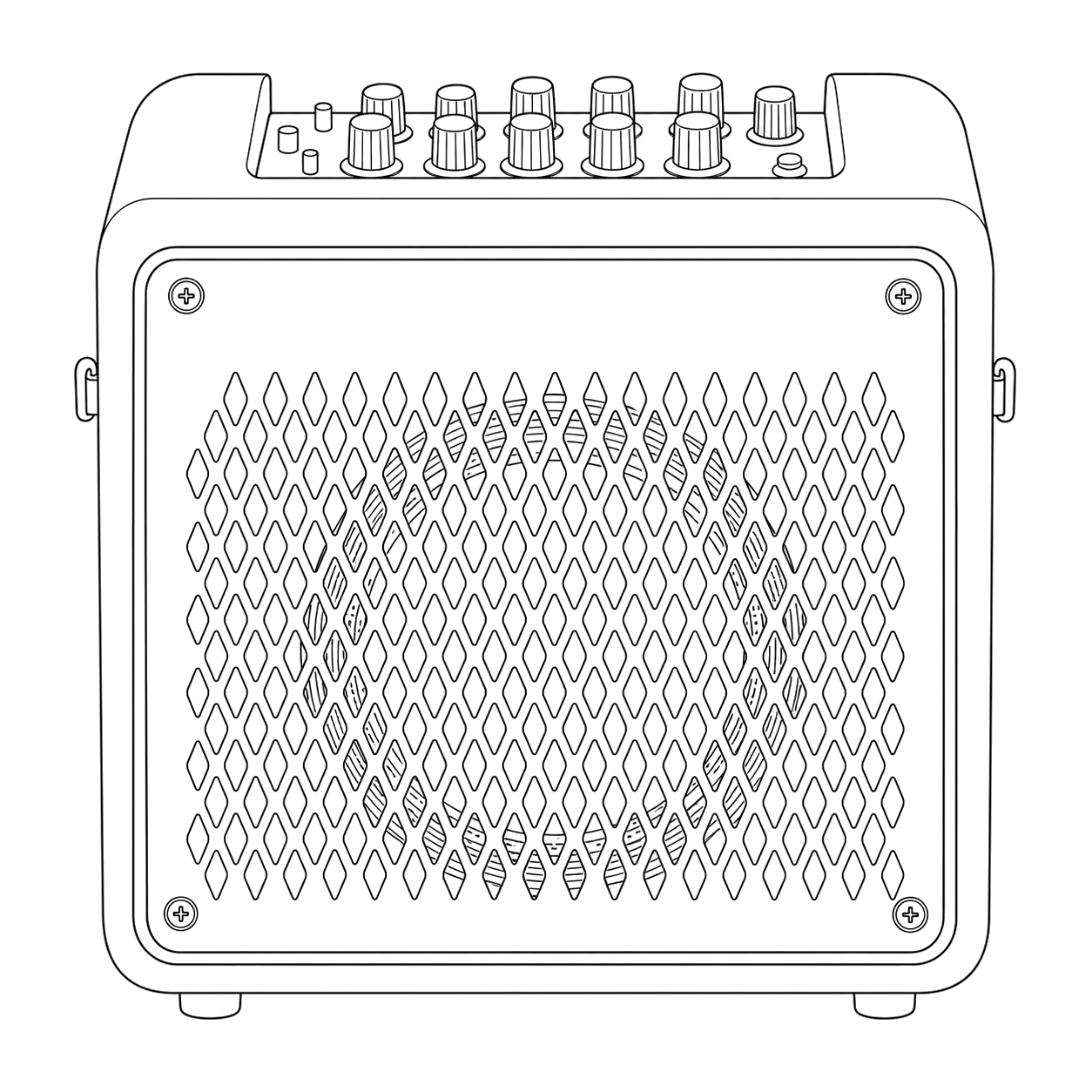 Technical line drawing of Vox MINI GO 10