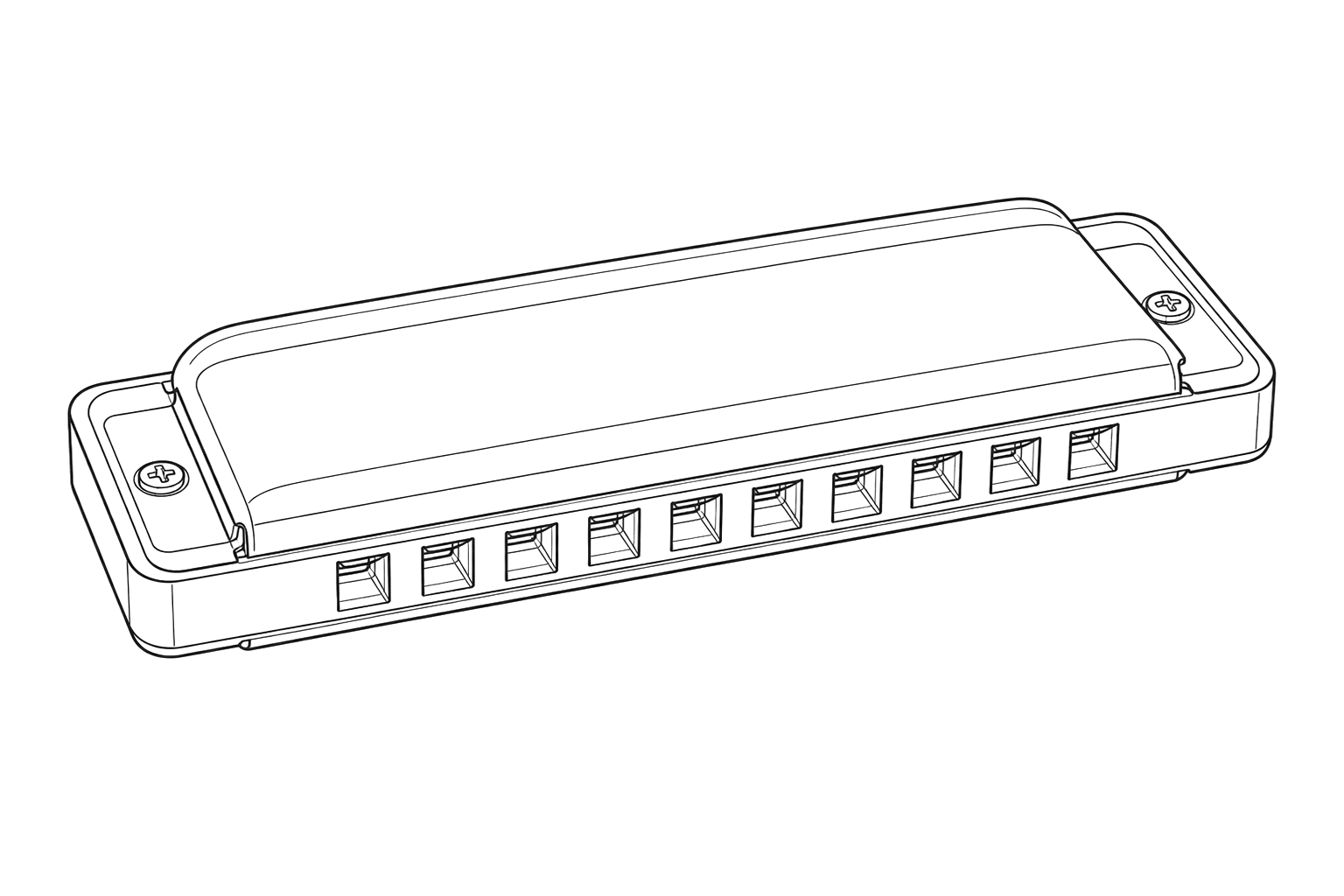Technical line drawing of Lee Oskar Major Diatonic