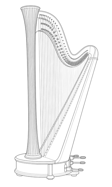 Technical line drawing of Lyon & Healy Style 100