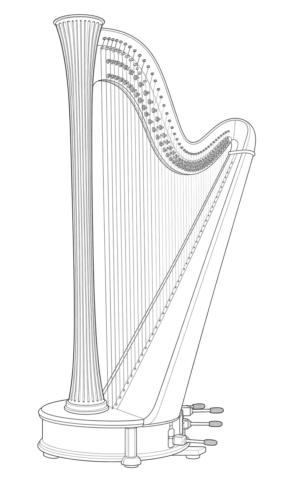 Technical line drawing of Lyon & Healy Style 100