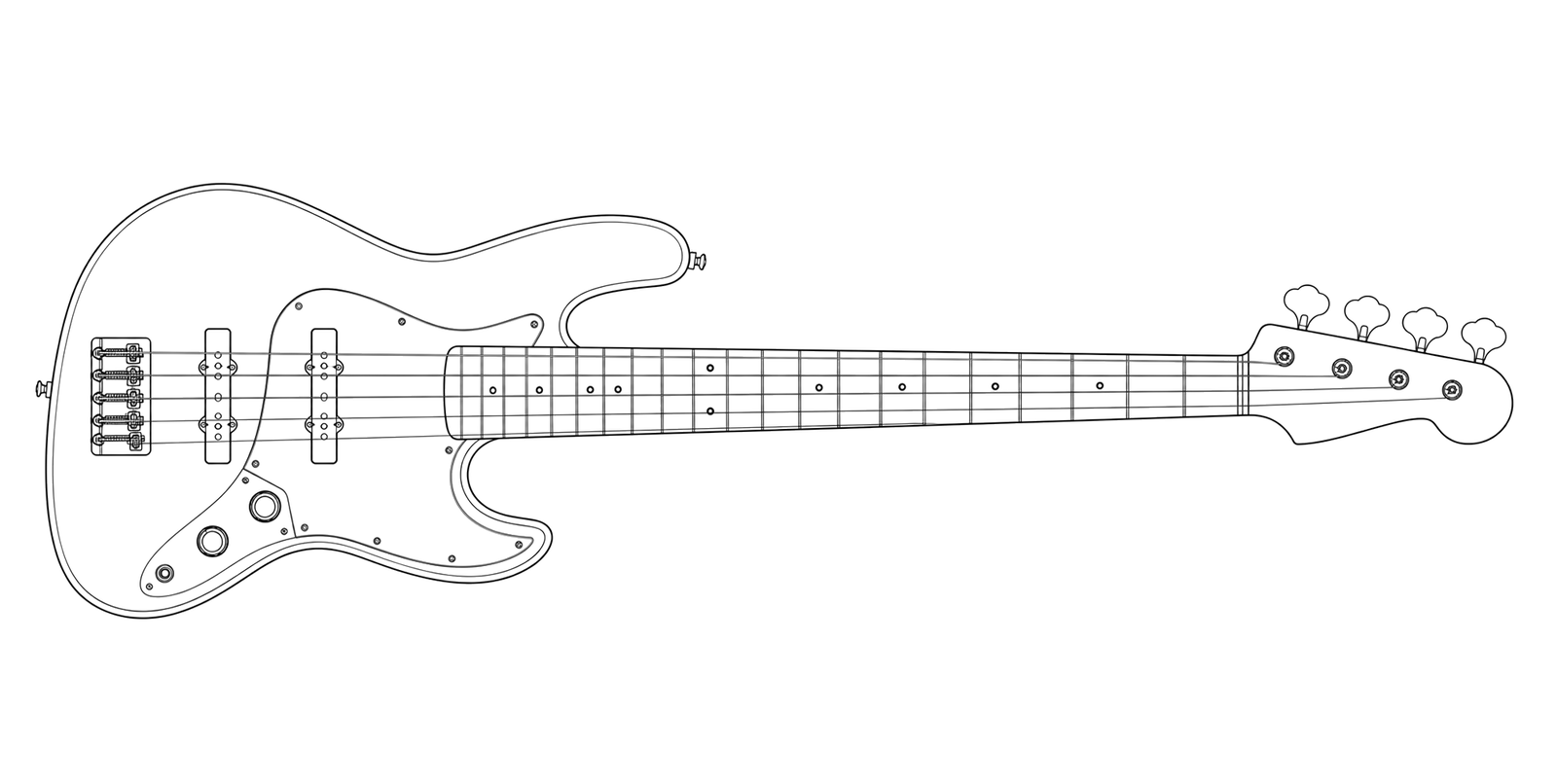 Technical line drawing of Squier Paranormal Jazz Bass '54