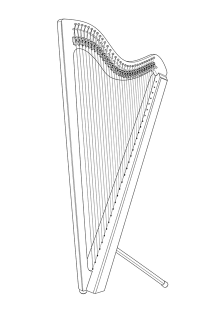 Technical line drawing of Camac South American Harps