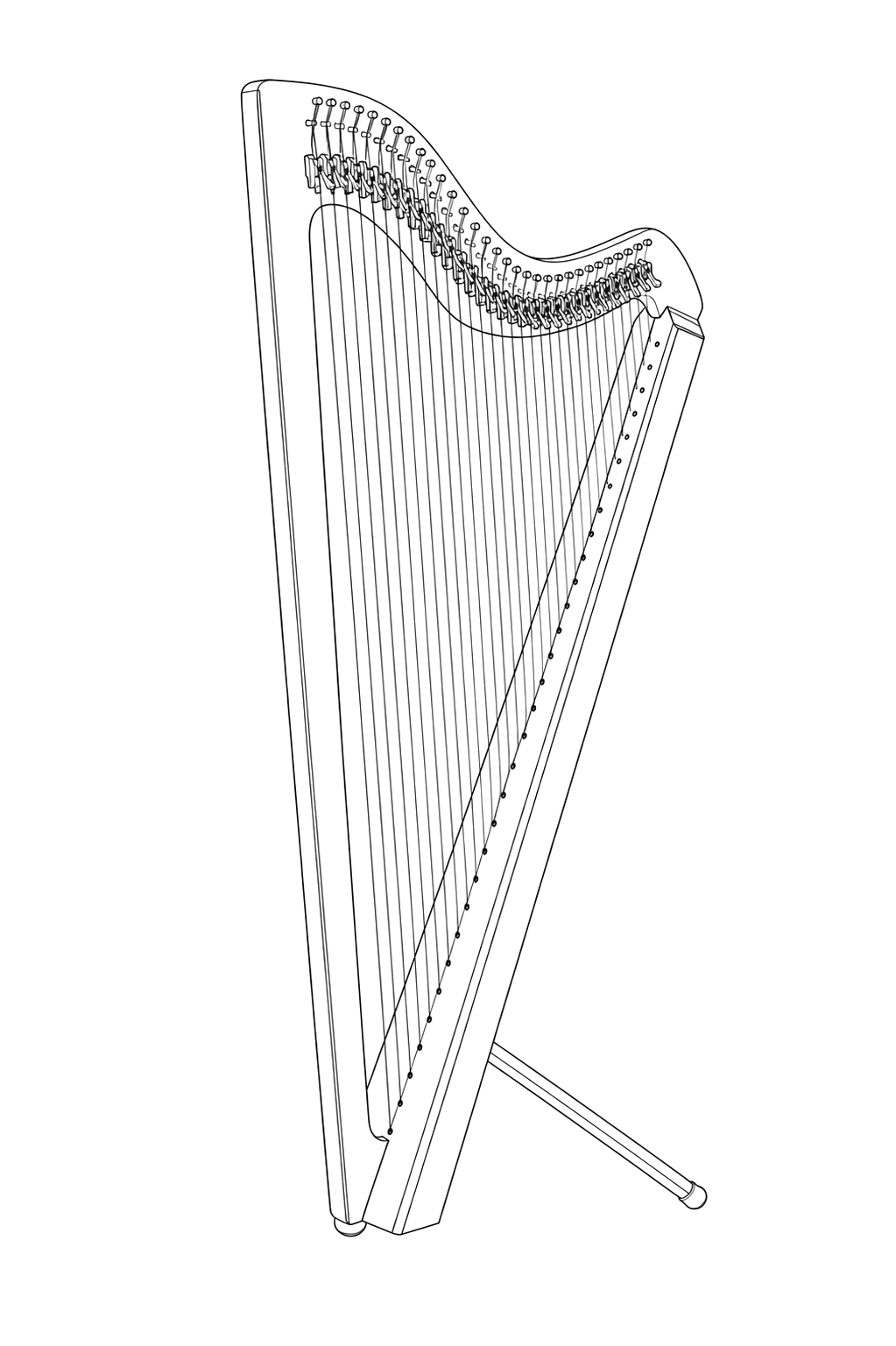 Technical line drawing of Camac South American Harps