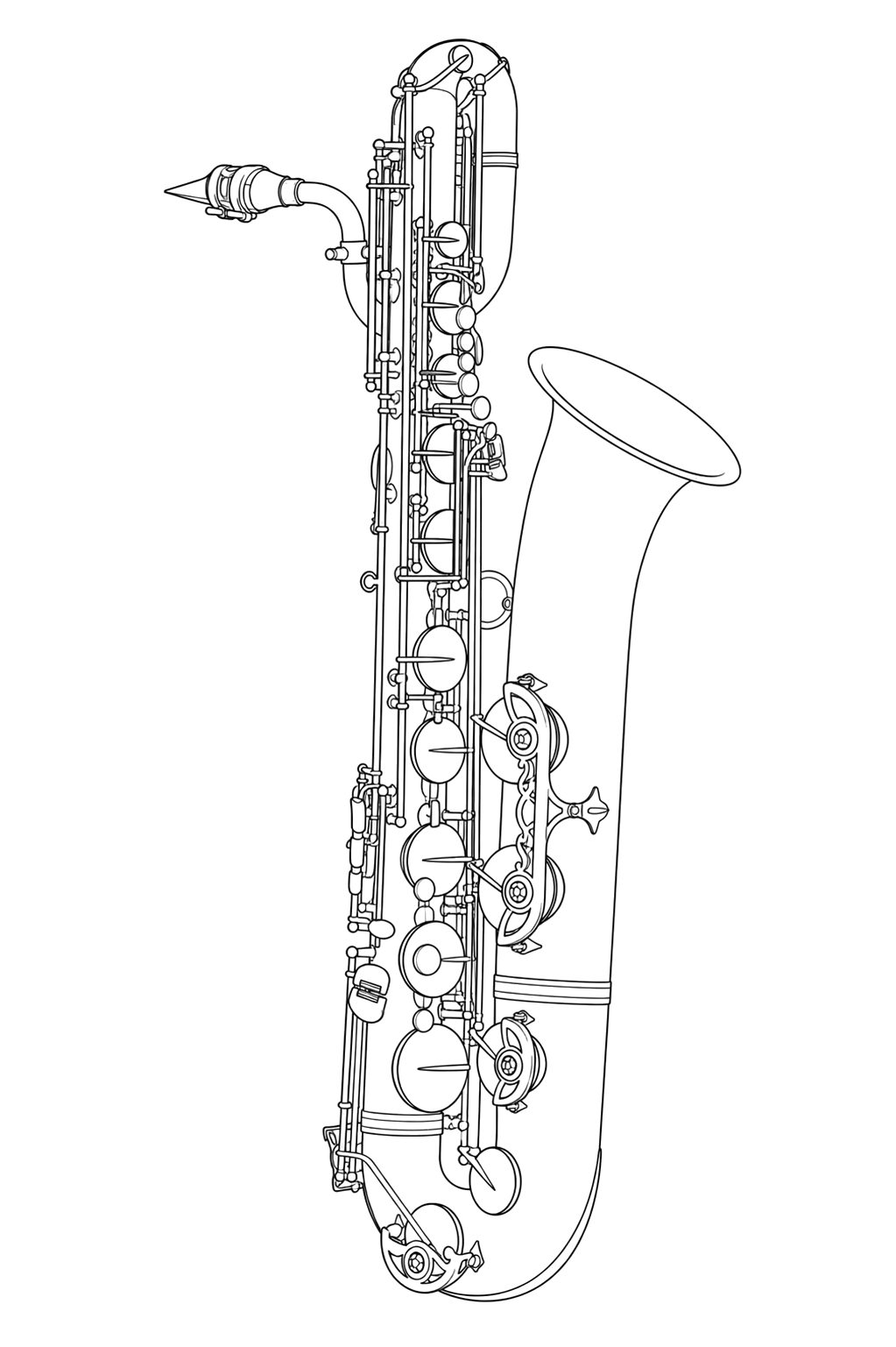 Technical line drawing of Selmer Mark VI Baritone Saxophone