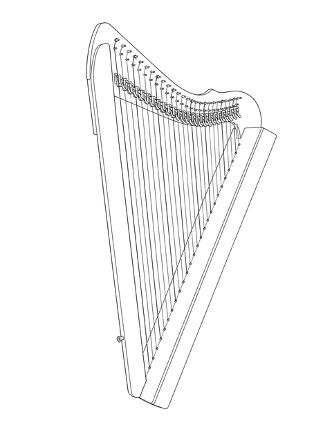 Technical line drawing of Fullsicle Harp