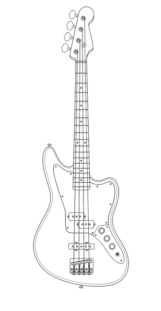 Technical line drawing of Fender Jaguar Bass