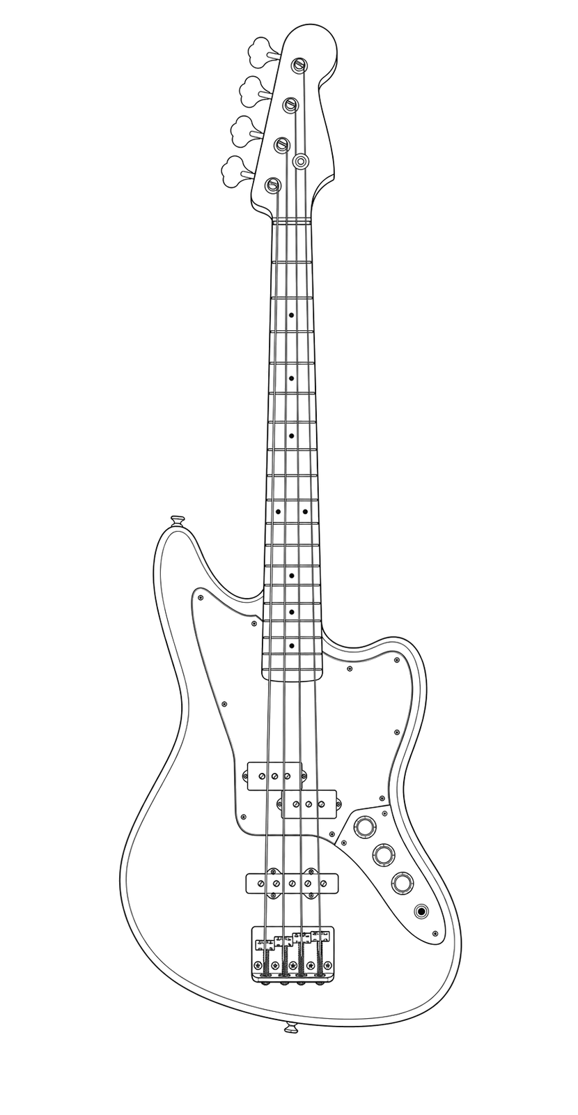 Technical line drawing of Fender Jaguar Bass