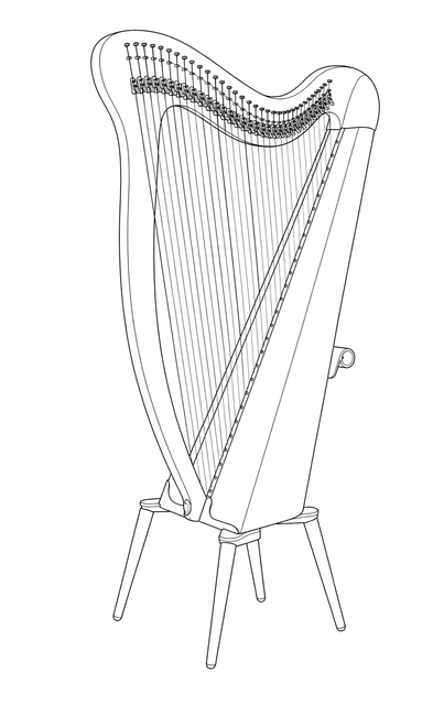 Technical line drawing of Pilgrim Clarsach Wave