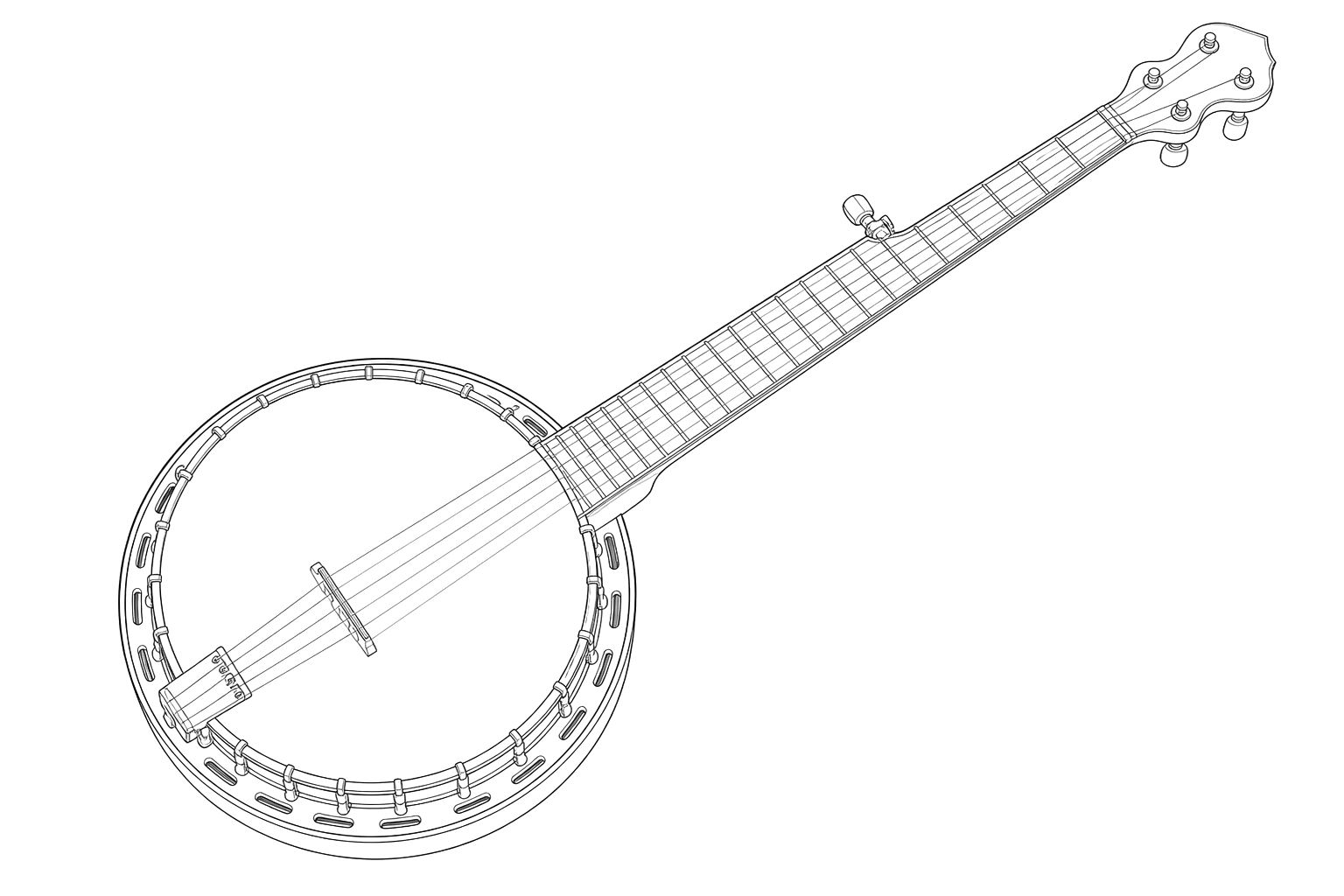 Technical line drawing of Deering Sierra Banjo