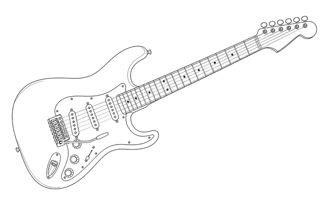 Technical line drawing of Fender Stratocaster