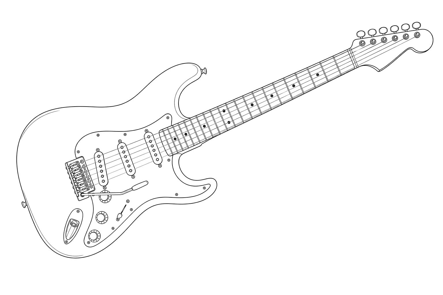 Technical line drawing of Fender Stratocaster