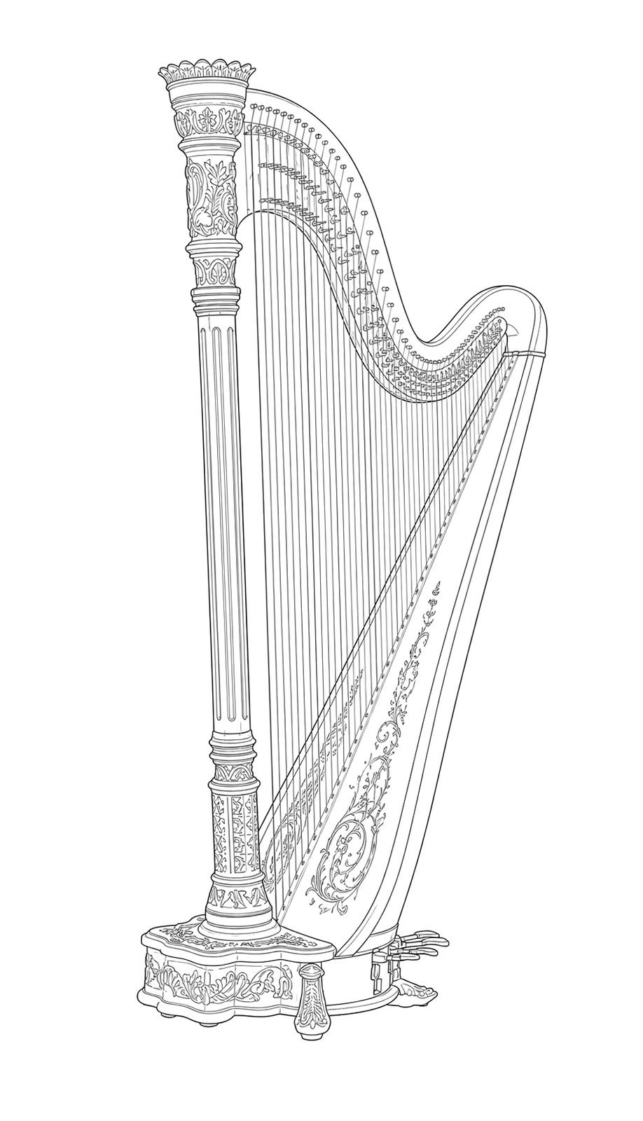 Technical line drawing of Lyon & Healy Style 23 Bronze