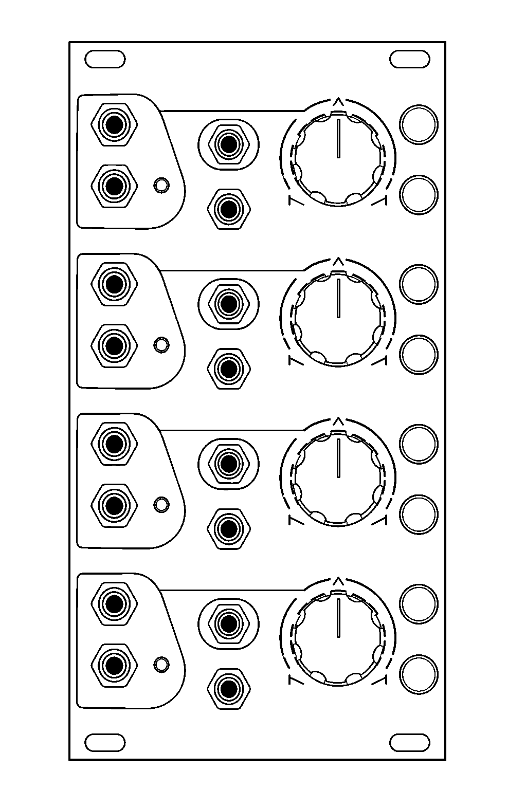Technical line drawing of 4ms Quad Pingable LFO Eurorack module