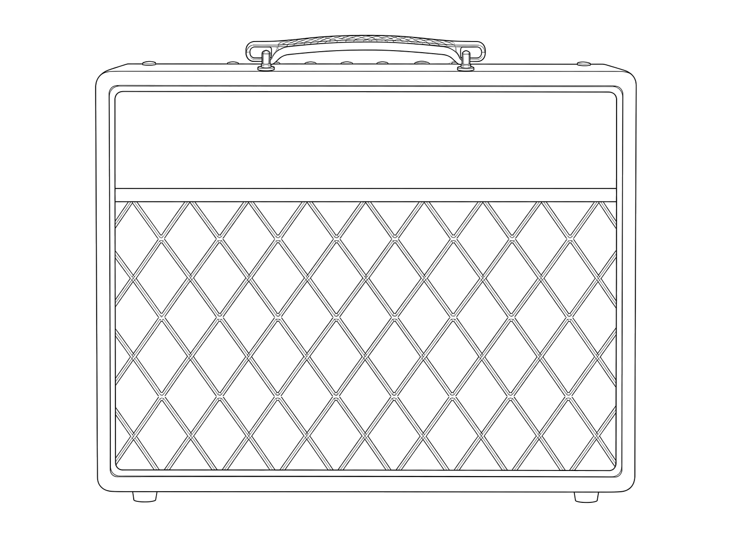 Technical line drawing of Vox VT20X Classic Blue
