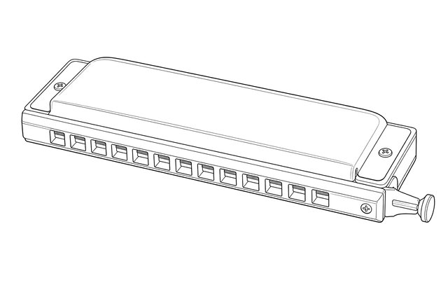Technical line drawing of Hohner Super Chromonica 270 Deluxe