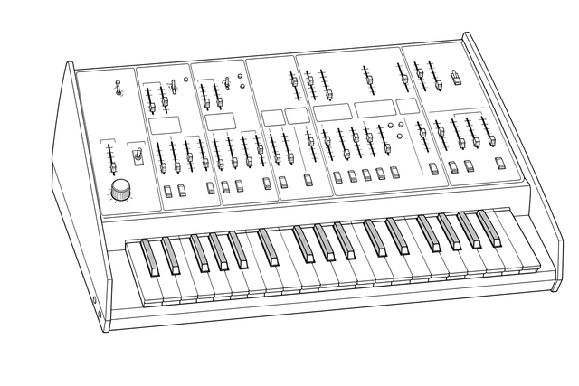 Technical line drawing of ARP Odyssey