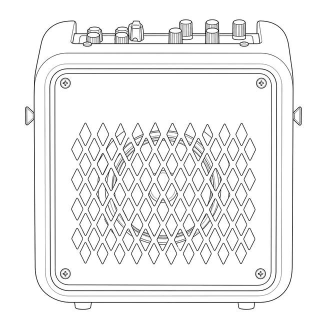 Technical line drawing of Vox MINI GO 3