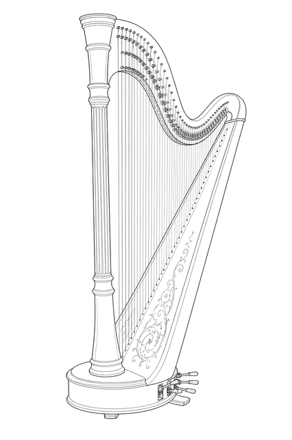 Technical line drawing of Lyon & Healy Style 85