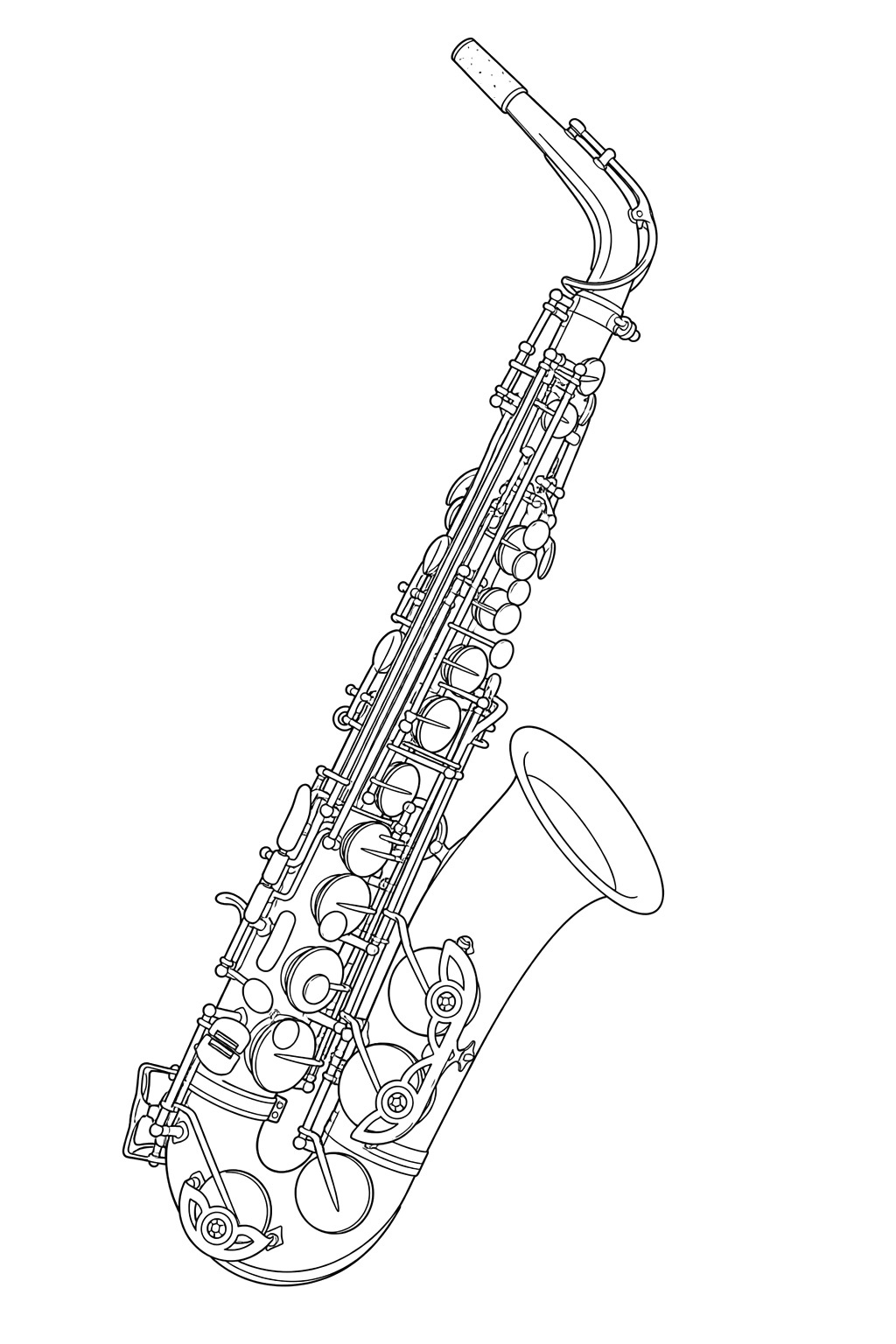 Technical line drawing of Selmer Mark VI Alto Saxophone