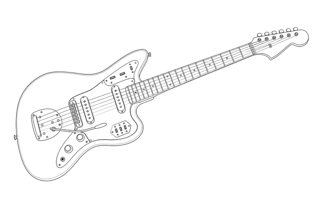 Technical line drawing of Fender Jaguar