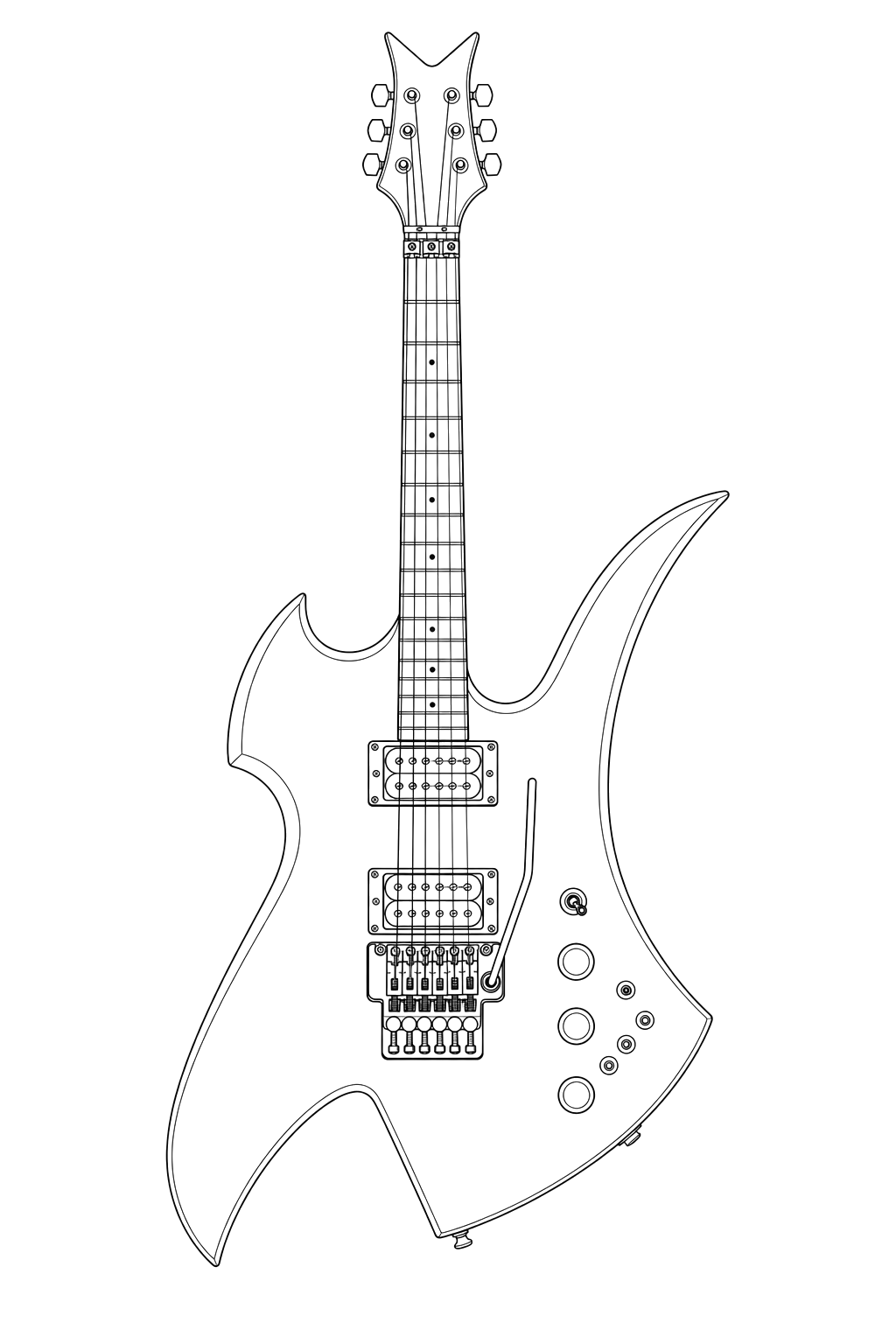 Technical line drawing of B.C. Rich Mockingbird Legacy ST