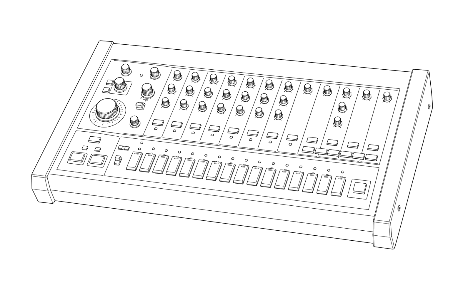 Technical line drawing of Roland TR-808