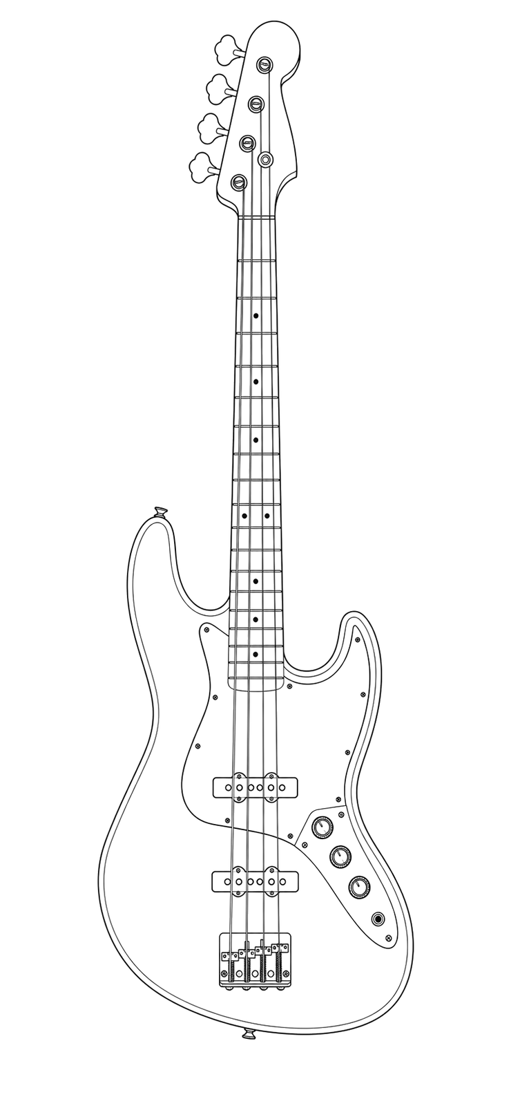 Technical line drawing of Fender Jazz Bass