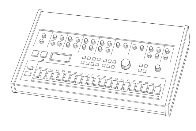Technical line drawing of Roland TR-909